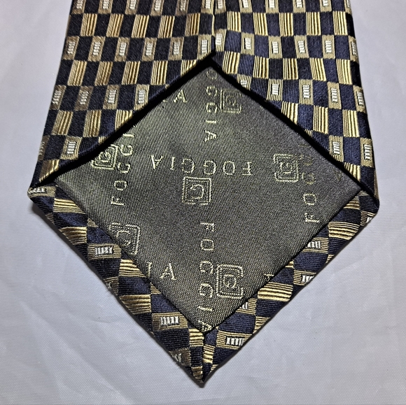 Foggia 💯 Silk Woven Men's Necktie 57-60" x 4" Gold/Black Handmade Micro Squares - Picture 7 of 9